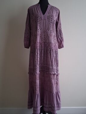 JOHNNY WAS Lilac Eyelet Embroidered Broderie Anglaise Dress XS